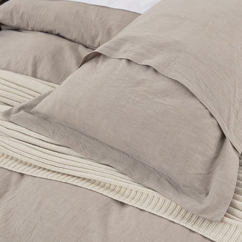 DAUAOTO Euro Shams Square Pillow Cushion Cover 2pc Set Washed Cotton 26"x26" Super Soft Decorative(Euro/Beige) - Image 3